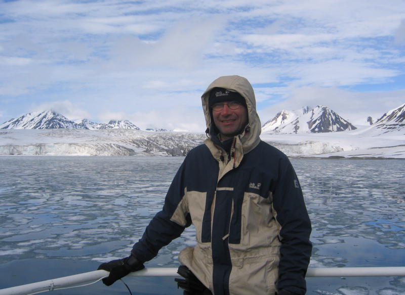 The author in front of a glacier in Islfjorden